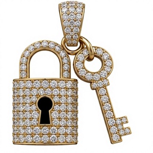 14K Gold <b>Padlock</b> Key Pendant Moissanite Charm Round Brilliant Cut Unisex Jewelry Custom Lock Key Necklace - Product Image 4