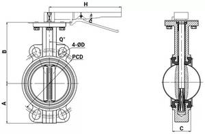 Robinet à bille en acier inoxydable AISI 304 DNOVA WBV3131P-2W-Fb-H 16 bars, compact, à bride, manuel - Product Image 2