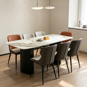 Ensemble de table à manger rectangulaire moderne en marbre avec 6 chaises en cuir PU, design minimaliste, meubles pour la maison - Product Image 2