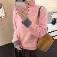 Pull-over chaud à col roulé pour femme, en cachemire, coupe ample, manches longues, personnalisable.