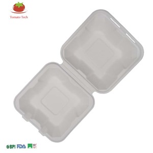 Caixa para Hambúrguer de Bagasse 6x6 Livre de PFAS, Compostável, Tipo Clamshell, para Viagem, para Hambúrguer e Batata Frita - Product Image 2
