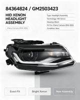 Ensemble de phares de remplacement HID Xenon pour Chevrolet Camaro 2016-2024 84364824 GM2503423 Amélioration