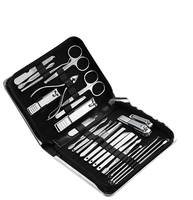 Ensemble professionnel de 26 pièces 10-en-1 de coupe-ongles et ciseaux classiques en acier inoxydable, kit durable de manucure et pédicure, portable en cuir
