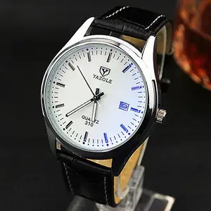 Yazole 310 homme montre à quartz clair en cuir PU bracelet date affichage mode simple montre d'affaires fournisseur fabrication
