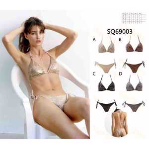 Costume da bagno bikini a triangolo da donna, due pezzi, estivo, da spiaggia, con reggiseno all'americana e slip a vita alta con laccetti laterali, nuovo, all'ingrosso SQ69003 - Product Image 1