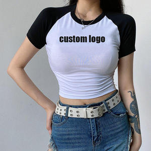 Sản Xuất Tùy Chỉnh Thiết Kế Thời Trang Hai Tone Màu Sắc Đồng Bằng Crop Tops Đối Với Phụ Nữ Mỏng Ngọt Ngào Y2K Bé Crop T-Shirts Ngắn Tay Áo - Product Image 1