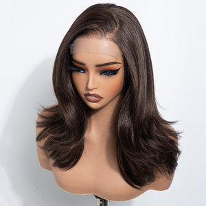 Peluca sintética de encaje frontal HD 6x4 con ondas en capas y cabello pre-arrancado, nueva gorra transpirable, fibra sintética resistente al fuego y a altas temperaturas. - Product Image 1