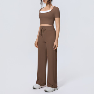 Nuevo Conjunto Deportivo de Moda para <span class=keywords><strong>Mujer</strong></span>, Top Halter <span class=keywords><strong>2</strong></span> <span class=keywords><strong>en</strong></span> <span class=keywords><strong>1</strong></span> con Cordones y Pantalones de Cintura Alta para Danza, <span class=keywords><strong>Running</strong></span> y Pilates - Product Image 3