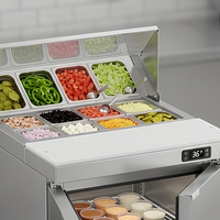 Table de préparation réfrigérée commerciale pour sandwichs et salades, en acier inoxydable 304, avec vitrine réfrigérée et contrôle numérique de la température pour restaurant