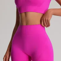 Ensemble de 2 pièces : T-shirts et shorts de sport yoga unis, sans couture, taille élastique, vêtements de sport pour femmes, leggings de gym