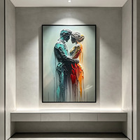 Décoration murale abstraite « Amoureux enlacés » à effet de peinture goutte à goutte, peinte à la main, pour entrée, art mural de luxe encadré, tailles personnalisées disponibles