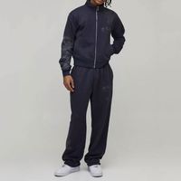 Ensemble de survêtement deux pièces pour homme, gris foncé imprimé, coupe-vent à capuche et pantalon à revers, doublure polaire 100% coton