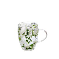 Mug en verre à double paroi pour fleurs séchées, esthétique, avec paillettes, tasse à café isotherme, cadeau élégant pour elle, faveurs de mariage