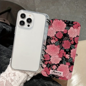 Trong suốt lấp lánh màu hồng tăng mô hình TPU Book <span class=keywords><strong>Case</strong></span> cho <span class=keywords><strong>iPhone</strong></span> 16 Pro 15 cộng với 14 Promax có tính năng thiết kế phim hoạt hình điện thoại Grip - Product Image 1