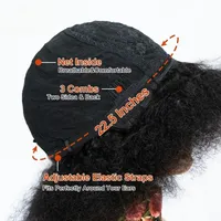 Perruque QVR Courte Afro Frisée Kinky en Cheveux Brésiliens Remy avec Frange, Densité 180%, Effet Volumineux |   Perruque sans lacets, fabriquée à la machine, style afro, pour femmes noires, toutes tailles