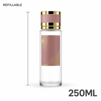 Flacon de parfum vide en gros 250 ml cylindrique avec bouchon doré, décor filigrané style arabe, flacon pulvérisateur rechargeable avec logo personnalisé