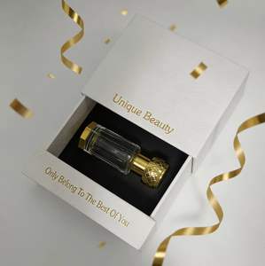 Caja de Regalo para Perfume de Lujo - Papel Texturizado Blanco, Forro de Terciopelo Negro, Personalizable, para Almacenamiento y Regalo de Fragancias - Product Image 1