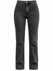 Jeans da Donna a Vita Alta, Gamba Dritta, Traspiranti, in Denim Stonewashed, Tinta Unita, Casual, Lunghezza Intera, Vestibilità Regolare, Semplici - Product Image 1