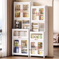 Armoire de rangement pliable en plastique à double porte, sans installation requise, pour vêtements et jouets de chambre, table de chevet multi-niveaux