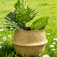 Panier de rangement pliable en rotin tressé avec poignée pour plantes et fleurs