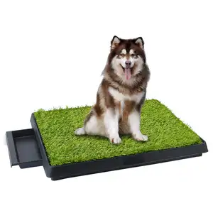 带托盘的狗草垫、小狗便盆训练草、宠物厕所便携式室内室外狗便盆