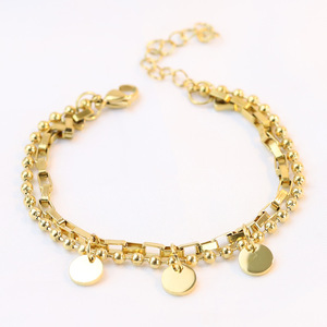 Pulsera de Moda con Doble Cadena de Bolas de Acero Inoxidable de 8mm, Color Dorado, Unisex, para Regalo - Product Image 1