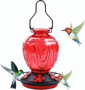 Alimentatore per Nettare di Colibrì in Vetro da 24 Oz da Appendere per Esterni con Posatoio, 5 Porte di Alimentazione a Fiore, Base Antigoccia e Gancio - Product Image 1