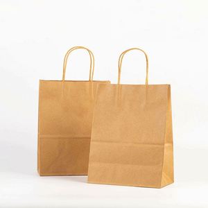 White and Brown Classic Recyclable Kraft Paper Twisted Handle Shopping Carrier <b>Bag</b> for Supermarket Promotion with Custom Logo - Product Image 2