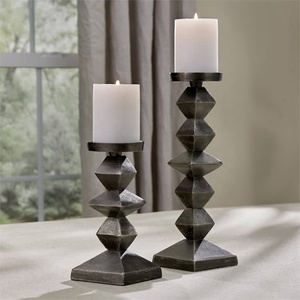 Bougeoir pilier diamant en métal noir ensemble de 2 salon et décoration de Table de mariage pilier diamant bougeoir fait main - Product Image 2