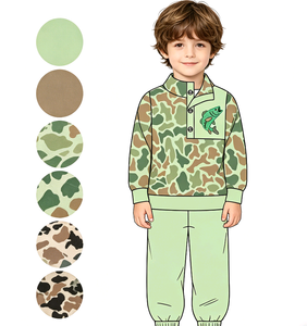 Ensemble 2 pièces pour enfants : pantalon de jogging et pull imprimé camouflage de chasse personnalisé, 95% coton, 5% élasthanne, vêtements pour frères - Product Image 1