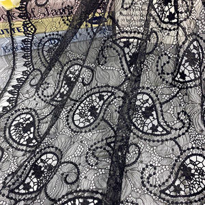 Tela de Encaje Bordada con Diseño Paisley y Borde Ondulado, Color Negro, de Lujo, <span class=keywords><strong>para</strong></span> Vestidos de Novia, Lencería y Trajes de Novia, Venta al Por Mayor - Product Image 2