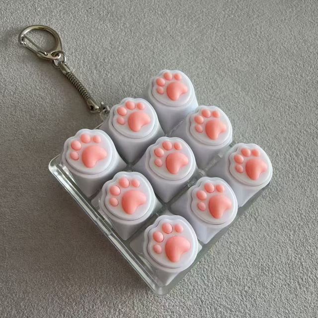 click key button keycap pink Cat-claw Keycaps Macaron Four-key Mechanical Keyboard   Stress-relief Keychain Pendant