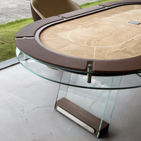 Table de jeu de société légère et luxueuse personnalisable Texas Hold'em Table de poker ovale en verre pour 8 personnes pour meubles de divertissement
