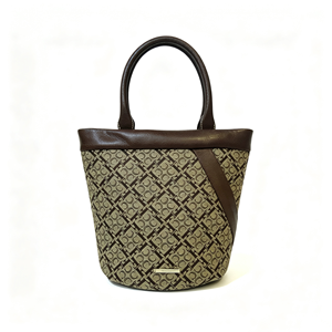 Sac seau rétro en jacquard pour femme avec garniture en cuir contrastant, poignée supérieure et bandoulière amovible, idéal pour les trajets quotidiens - Product Image 1