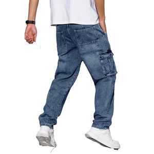 Jeans de mezclilla elásticos con dobladillo, corte bootcut, lavado medio, azul claro, estilo streetwear para hombre, Xiyin - Product Image 3