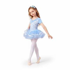 Vestido de Ballet de Encaje Lavanda para Niñas, Disfraz de Danza de Manga Corta con Falda de Tul y Lazo, Tallas 2-12 para Práctica de Danza - Product Image 3