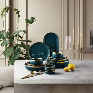 Vaisselle <span class=keywords><strong>de</strong></span> <span class=keywords><strong>table</strong></span> ronde verte brillante en céramique, ensembles <span class=keywords><strong>de</strong></span> vaisselle <span class=keywords><strong>de</strong></span> luxe <span class=keywords><strong>de</strong></span> noël royal avec bordure dorée, vente en gros - Product Image 2