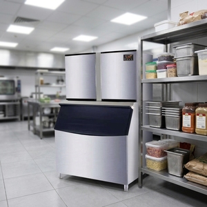 Máquina automática para hacer hielo en cubos regulares de 750 kg, comercial, con salida de aire trasera, para clima tropical, modelo NES-750C-P - Product Image 1