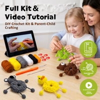 Kit Scrunchie Hewan Rajut Lucu Grosir untuk Pemula, Set Kerajinan Ikat Rambut Kartun Buatan Tangan dengan Panduan Video
