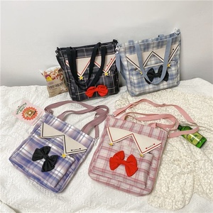 Bolso de mano informal de <span class=keywords><strong>Anime</strong></span> japonés para mujer, bandolera con lazo colorido a cuadros de gran capacidad - Product Image 5