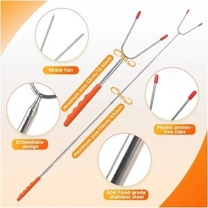 Telescopic <b>BBQ</b> Fork Marshmallow Roasting Sticks Barbecue Skewers Hot Dog Forks Smores Skewers Camping Cookware 34 Inch - Product Image 3