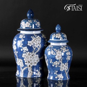 Estetik oda dekor seramik erik çiçeği vazo dekorasyon çay depolama kavanoz Urn mavi ve beyaz zencefil kavanozları kapaklı - Product Image 2