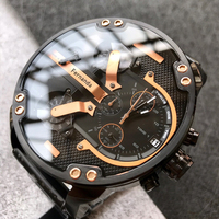 Montre chronographe sport pour homme, boîtier surdimensionné en acier inoxydable noir, mouvement à quartz, aiguilles simples, lunette en or rose, étanche