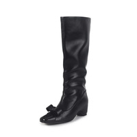 Bottes d'équitation montantes en cuir véritable à bout carré avec talonnette interne pour l'hiver
