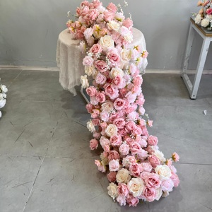 D-FR043 Offre Spéciale violet rose fleur coureur de mariage fleur allée coureur artificiel fait à la main 200cm fleur chemin de table pour la décoration - Product Image 4