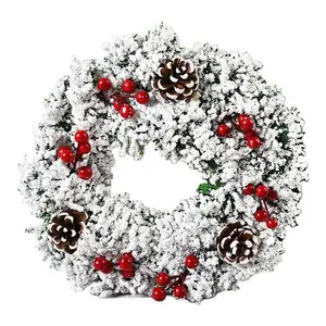 30cm Artificial Christmas Decoration Wreath With White Glitter Xmas Green Wreath For Festival Holiday Decor