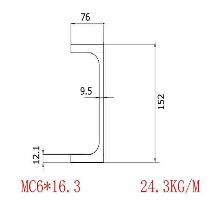 Channel MC6x16.3 Specifications :152*76*9.5*12.1 Standard ASTMA6/A 6m-12 S355JR and A572 cargo photos