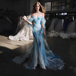 Nt106 Blue High Split Mermaid Evening <b>Dresses</b> Gowns Beaded Elegant Luxury for Woman Party Jancember - Product Image 3