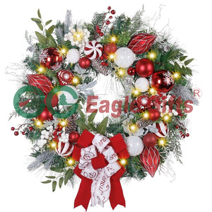 Eaglegifts 24 inch màu đỏ trắng trong nhà cửa sổ trang trí nhân tạo <span class=keywords><strong>Pinecone</strong></span> <span class=keywords><strong>Berry</strong></span> giáng sinh vòng hoa với ánh sáng LED - Product Image 3