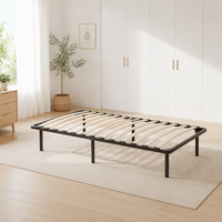 Cadre de lit moderne et simple sur mesure pour chambre d'hôtel/appartement, structure en métal fiable, base plateforme en lattes de bois de bouleau